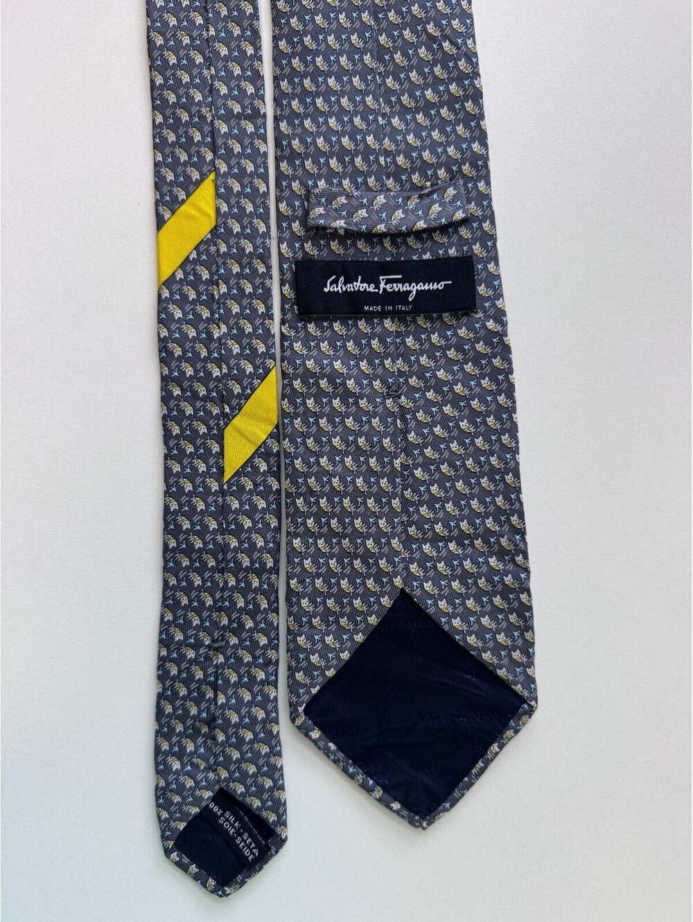 Salvatore Ferragamo Silk Funny Cat Luxury Novelty Tie Made In Italy Mens